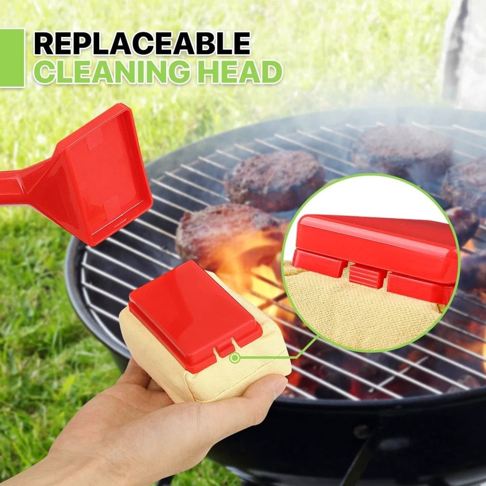 BBQ Grill Steam Brush Red Kitchen Scrubber Replaceable Grill Cleaner Head 15