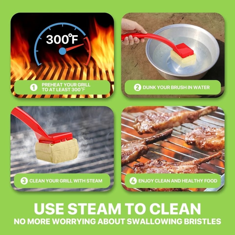 BBQ Grill Steam Brush Red Kitchen Scrubber Replaceable Grill Cleaner Head 18