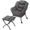 Upholstered Modern Gray Soft Accent Chair Living Room Lazy Sofa Chair With Ottoman 0