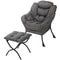 Upholstered Modern Gray Soft Accent Chair Living Room Lazy Sofa Chair With Ottoman 0