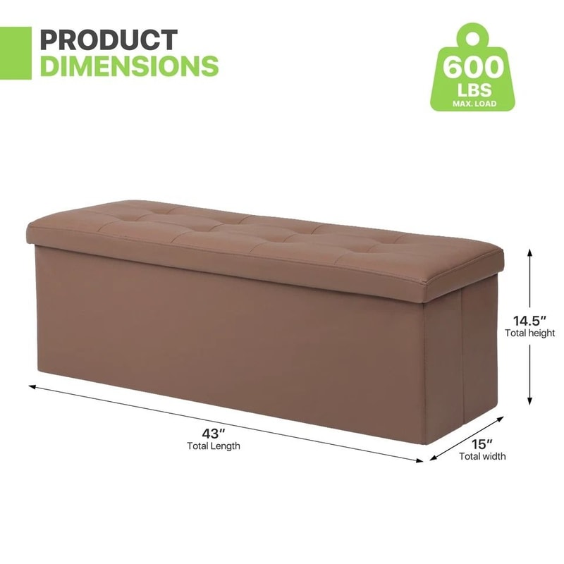 Foldable Storage Ottoman Brown Foot Rest Stool Bench Chest With Flipping Lid For Extra Seating And 1
