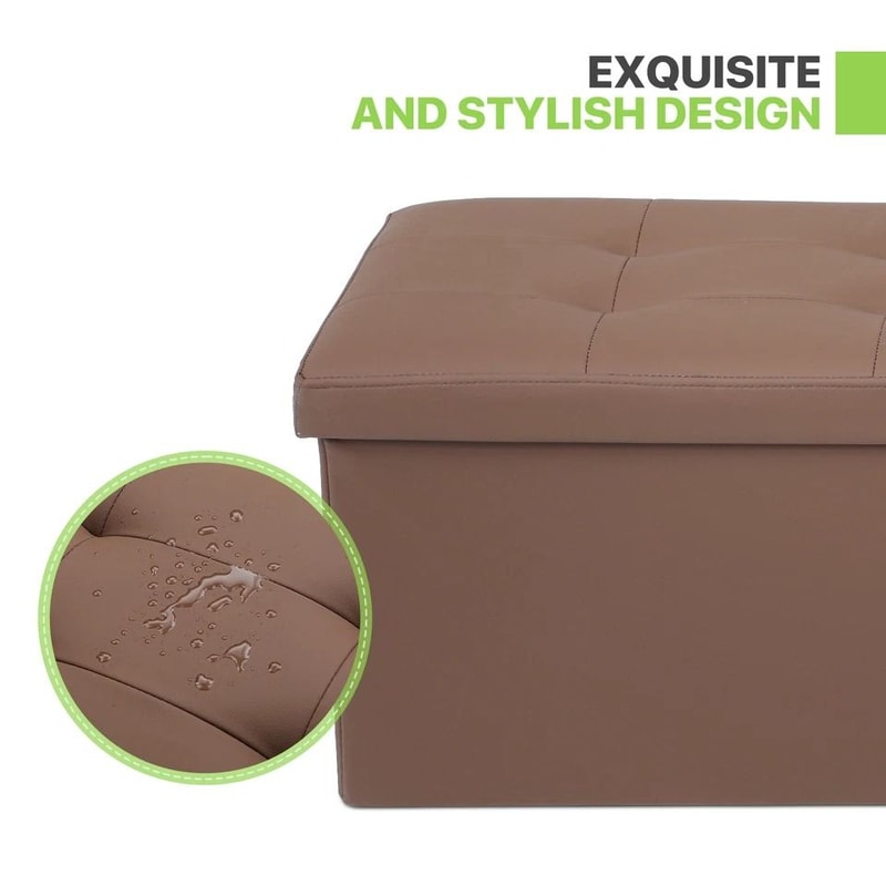 Foldable Storage Ottoman Brown Foot Rest Stool Bench Chest With Flipping Lid For Extra Seating And 6