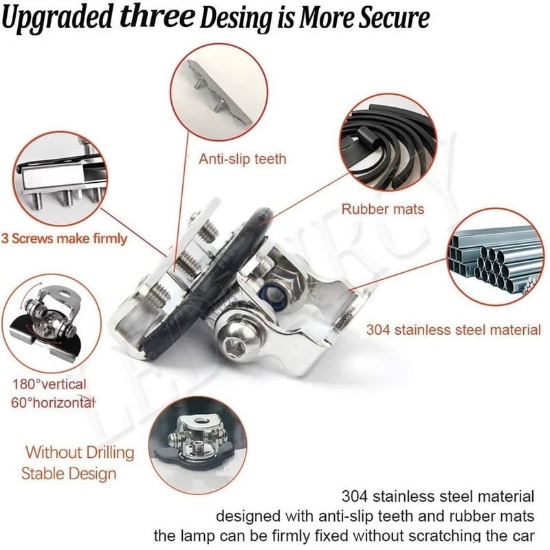 Adjustable Pillar Hood LED Work Light Mount Clamp Holder Universal Fit AntiCorrosion 1