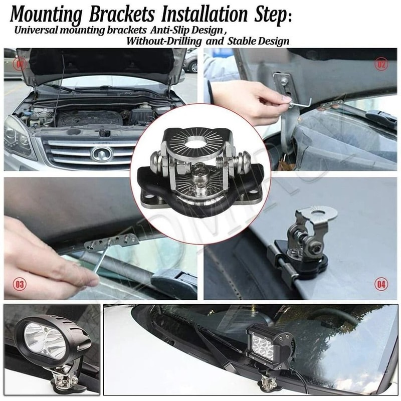 Adjustable Pillar Hood LED Work Light Mount Clamp Holder Universal Fit AntiCorrosion 4