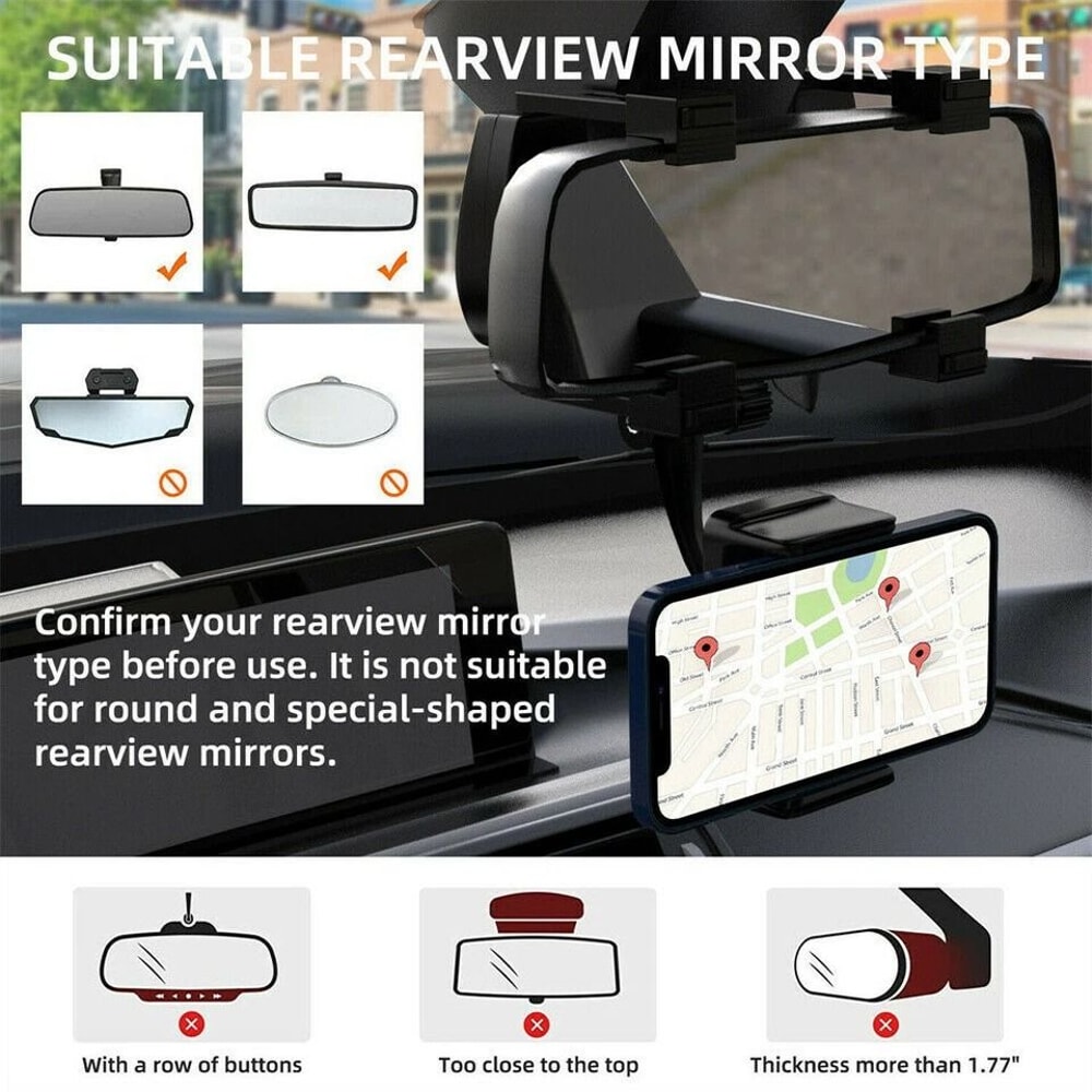 Car Rear View Mirror Mount Universal Rotation Phone Holder GPS Stand With Adjustable View For Smart 9