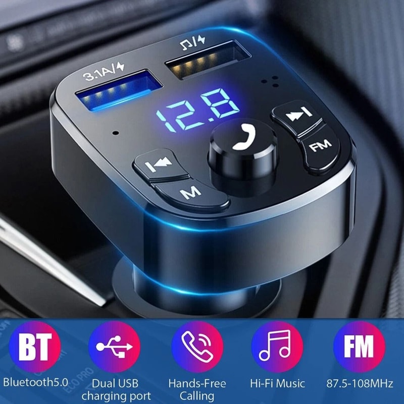 FM Transmitter Adapter With Bluetooth Car Wireless USB PD Charger AUX HandsFree 2