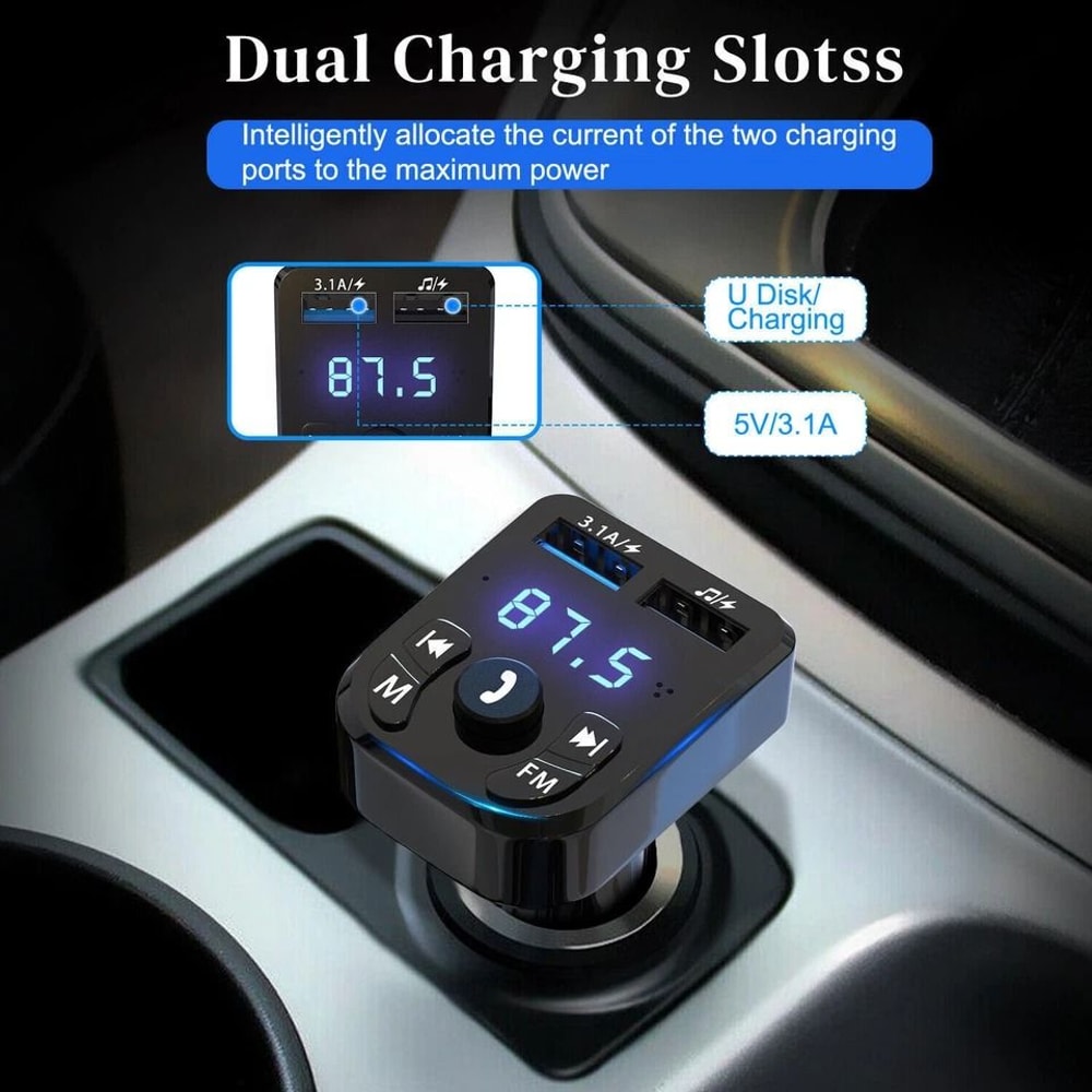 FM Transmitter Adapter With Bluetooth Car Wireless USB PD Charger AUX HandsFree 6