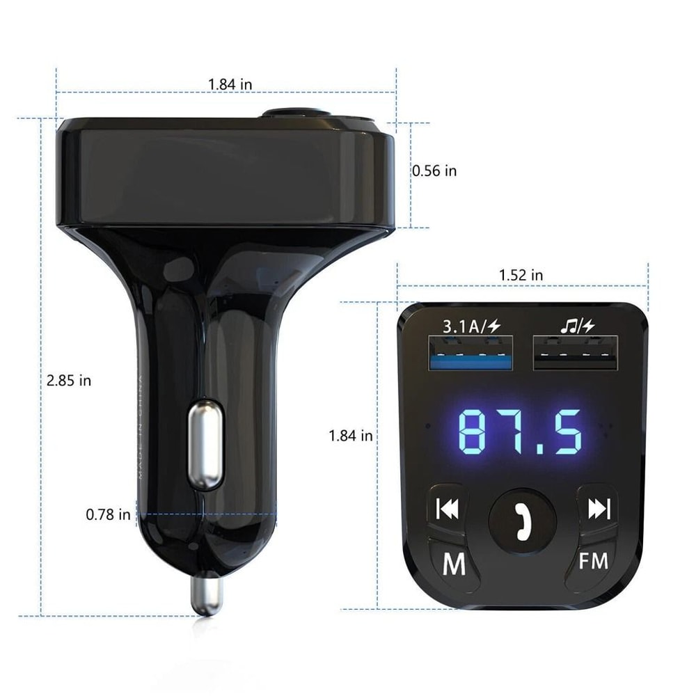 FM Transmitter Adapter With Bluetooth Car Wireless USB PD Charger AUX HandsFree 7
