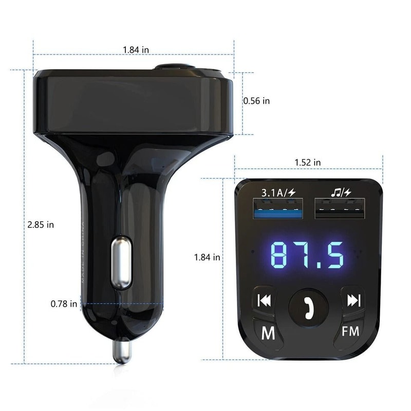 FM Transmitter Adapter With Bluetooth Car Wireless USB PD Charger AUX HandsFree 7