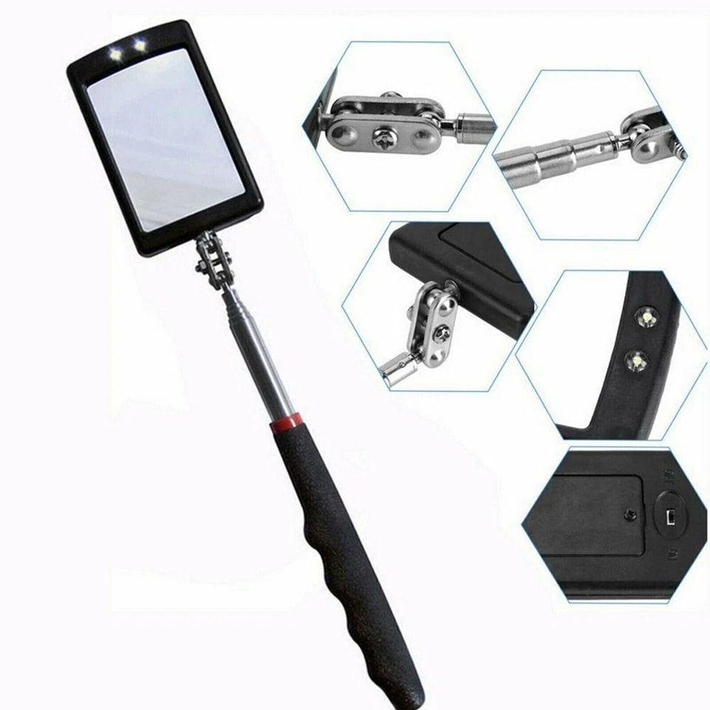 LED Inspection Mirror Lighted Mechanic Tool With Telescoping Handle Extendable Swivel For Illuminat 1