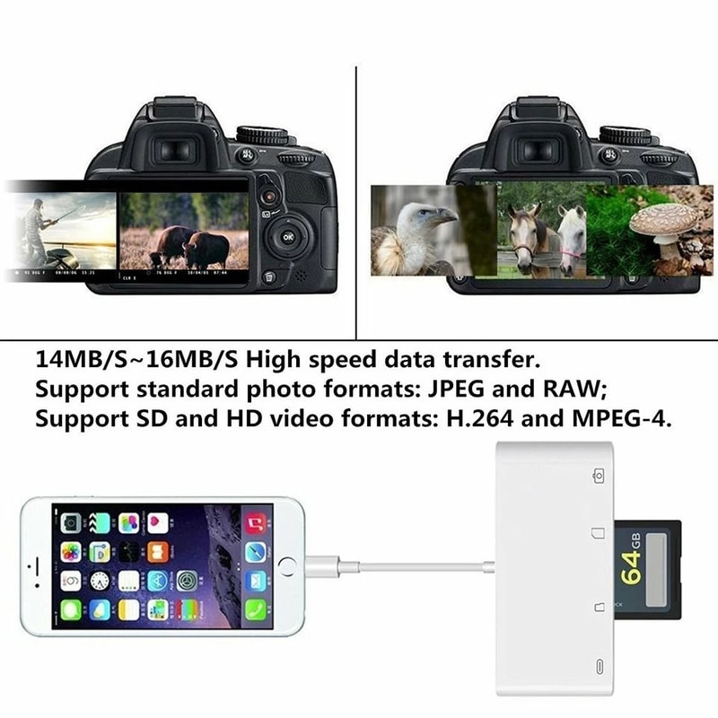 USB Camera Adapter For IPhoneiPadiPod Micro SD SD Card USB To Card Reader For Photos Videos Keyboa