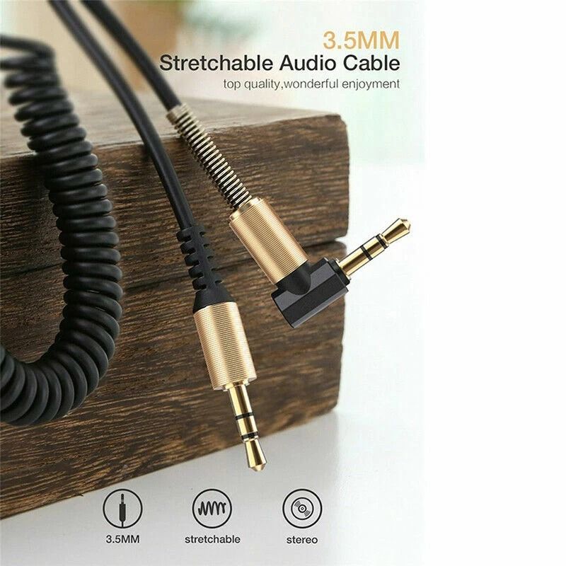 Male To Male AUX Cable Coiled Audio Cord Right Angle LShaped Plug Compatible With IPhone IPod Headp 4