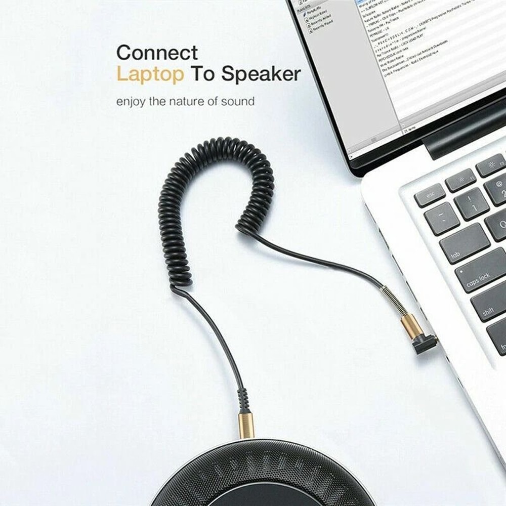 Male To Male AUX Cable Coiled Audio Cord Right Angle LShaped Plug Compatible With IPhone IPod Headp 5