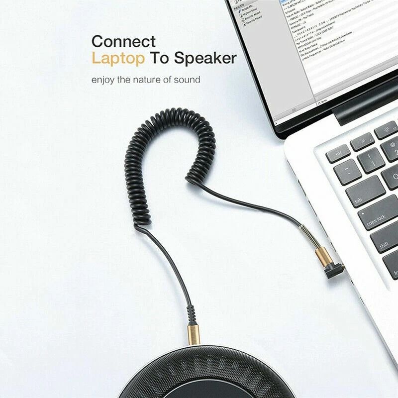 Male To Male AUX Cable Coiled Audio Cord Right Angle LShaped Plug Compatible With IPhone IPod Headp 5