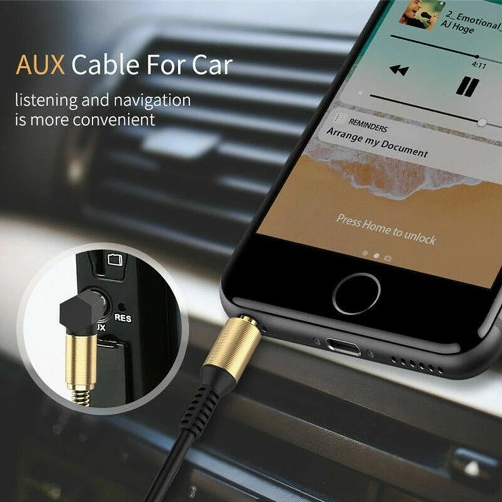 Male To Male AUX Cable Coiled Audio Cord Right Angle LShaped Plug Compatible With IPhone IPod Headp 6