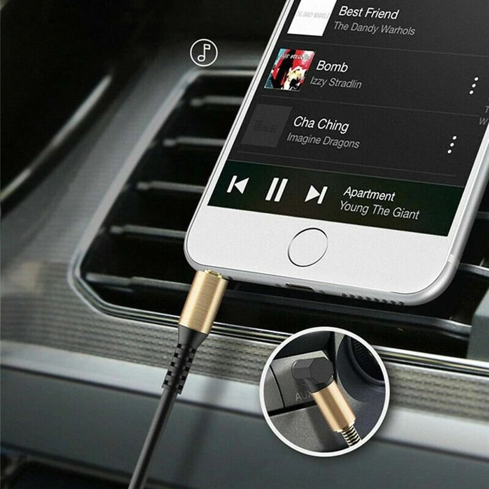 Male To Male AUX Cable Coiled Audio Cord Right Angle LShaped Plug Compatible With IPhone IPod Headp 7