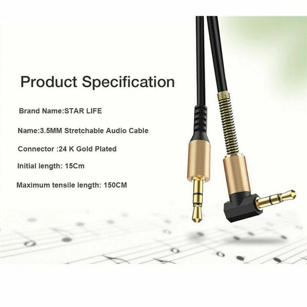 Male To Male AUX Cable Coiled Audio Cord Right Angle LShaped Plug Compatible With IPhone IPod Headp 8