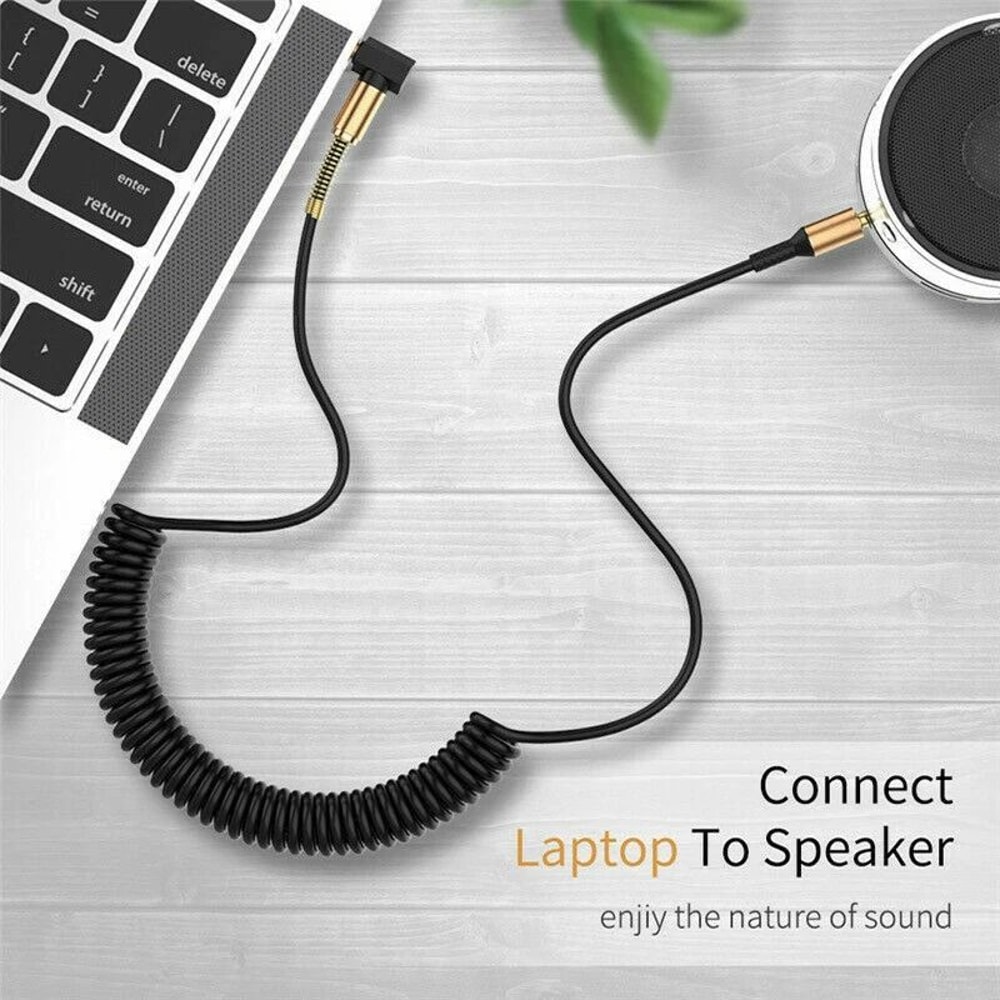 Male To Male AUX Cable Coiled Audio Cord Right Angle LShaped Plug Compatible With IPhone IPod Headp 10