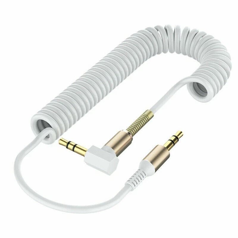 Male To Male AUX Cable Coiled Audio Cord Right Angle LShaped Plug Compatible With IPhone IPod Headp 1