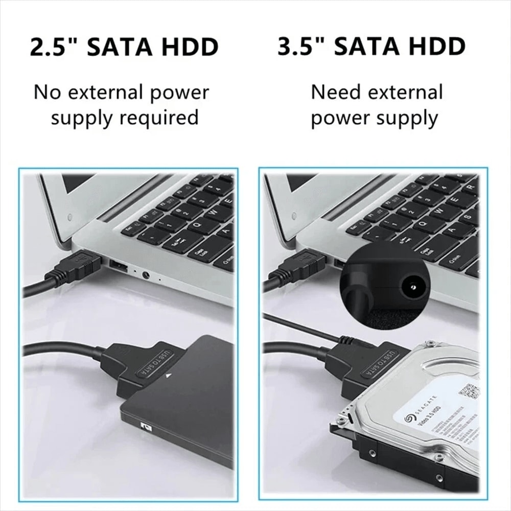 USB To SATA Power Adapter Cable External Hard Drive Reader For SSDHDD Fast Data Transfer For Backup