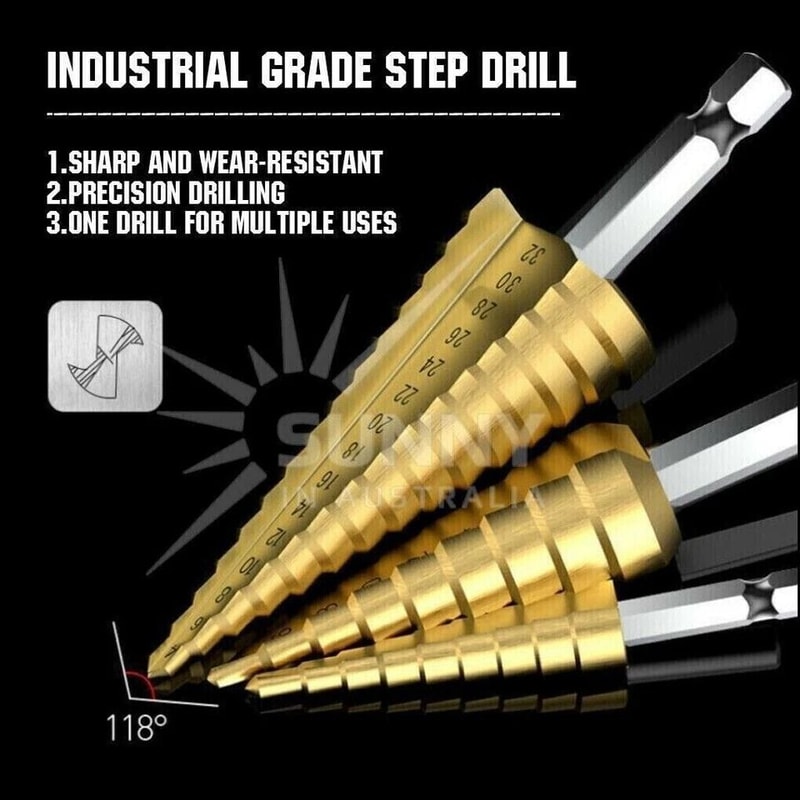 Metal Hole Cutter HSS Steel Step Cone Drill Titanium Coated Triangular Shank Bit For Wood Metal PVC 1