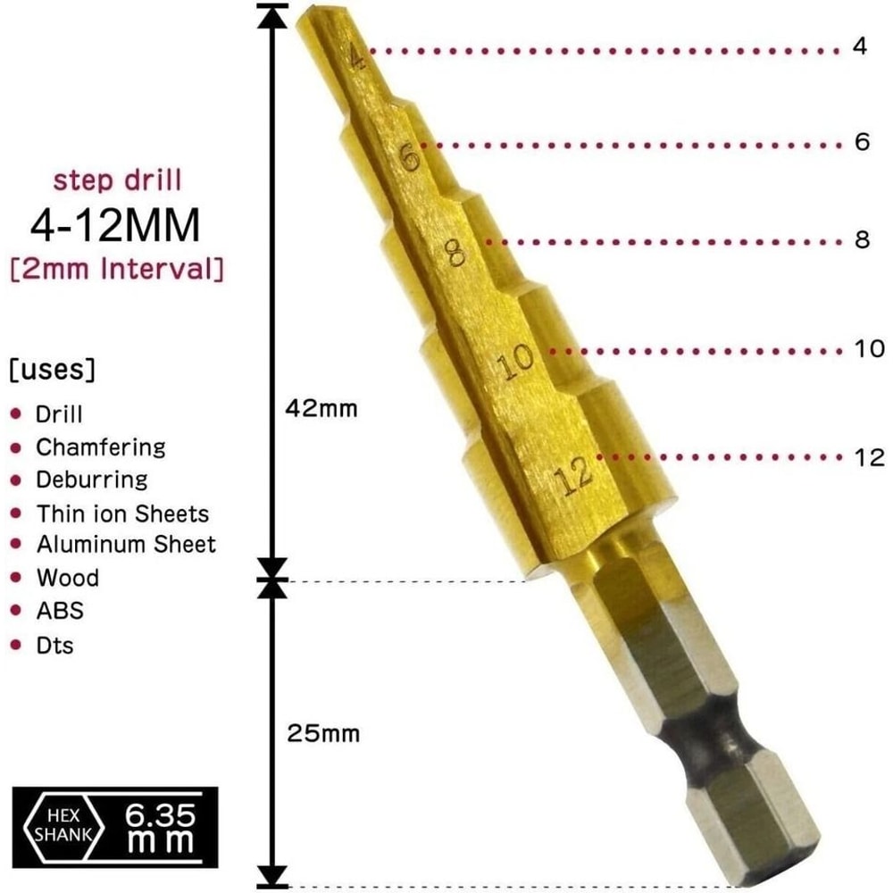 Metal Hole Cutter HSS Steel Step Cone Drill Titanium Coated Triangular Shank Bit For Wood Metal PVC 8