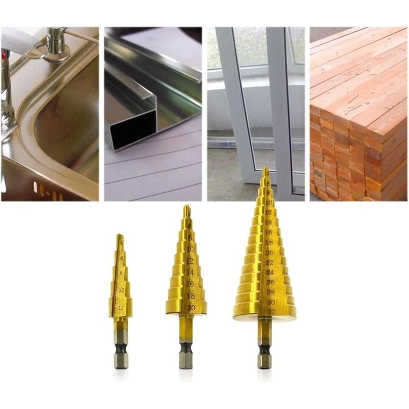 Metal Hole Cutter HSS Steel Step Cone Drill Titanium Coated Triangular Shank Bit For Wood Metal PVC 3