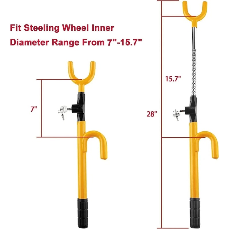 AntiTheft Steering Wheel Lock Club Twin Hooks Universal Fits Car Truck Van Yellow 7