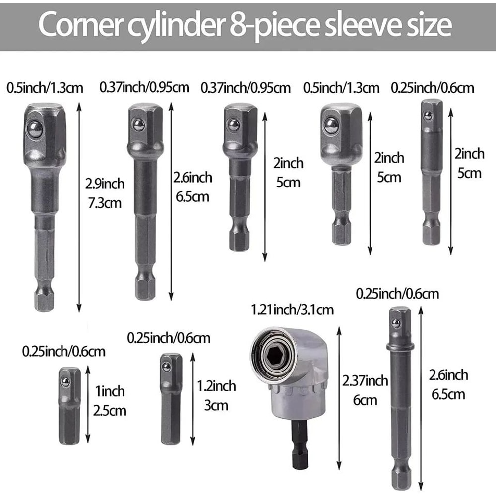 Impact Socket Adapter Impact Hex Shank Right Angle Drill Extension Drill Bits Set 1