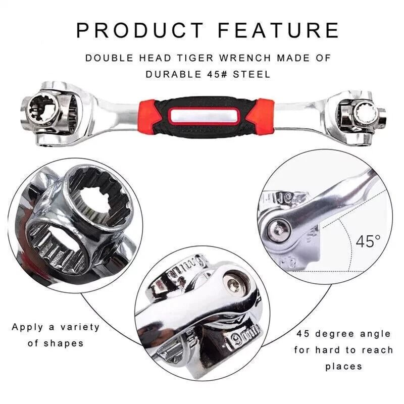 MultiFunction Universal Wrench Adjustable Tiger Spanners Chrome Vanadium Rotation Tool For Nuts 5