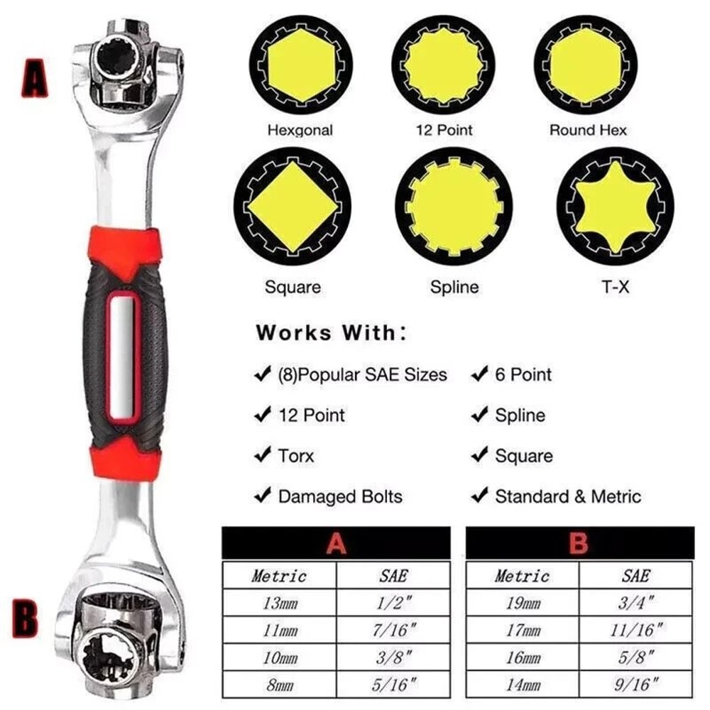 MultiFunction Universal Wrench Adjustable Tiger Spanners Chrome Vanadium Rotation Tool For Nuts 9