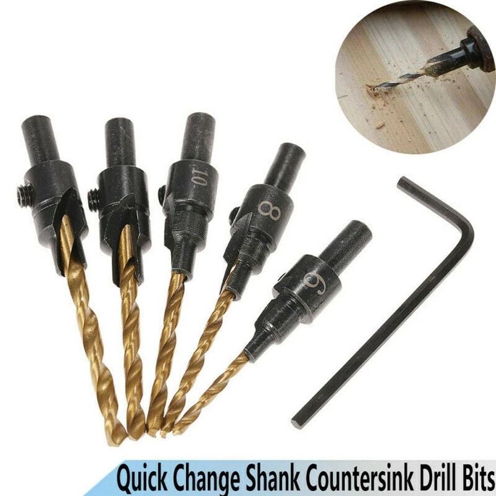 Hex Shank HSS Countersink Drill Bit Set Woodworking Perfect For Pilot Screw Holes Titanium Coated F 1