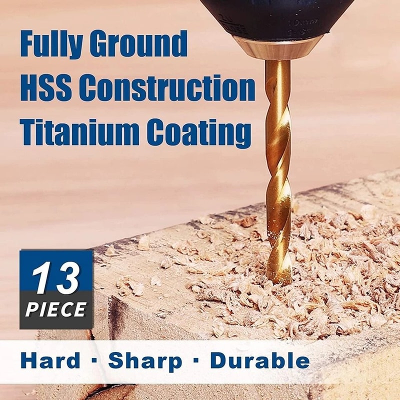 Titanium Coated Drill Bit Set With Hex Shank Quick Change HighSpeed Steel For Steel Wood 5