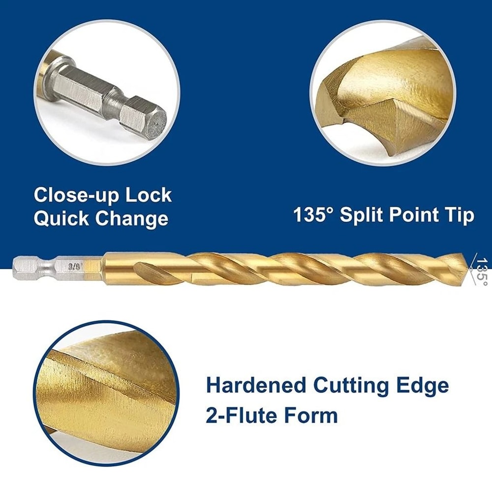 Titanium Coated Drill Bit Set With Hex Shank Quick Change HighSpeed Steel For Steel Wood 6