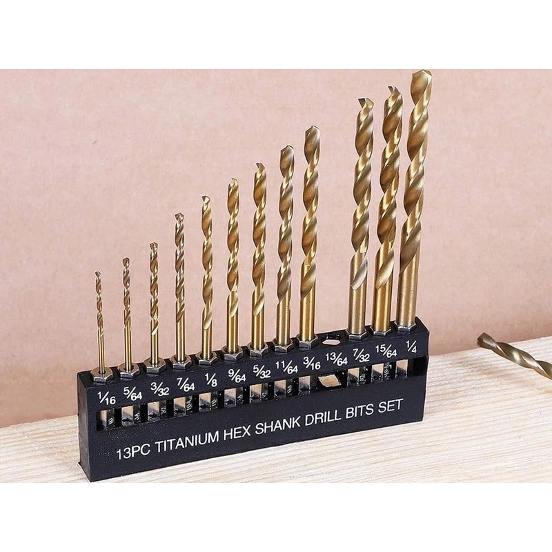 Titanium Coated Drill Bit Set With Hex Shank Quick Change HighSpeed Steel For Steel Wood 1