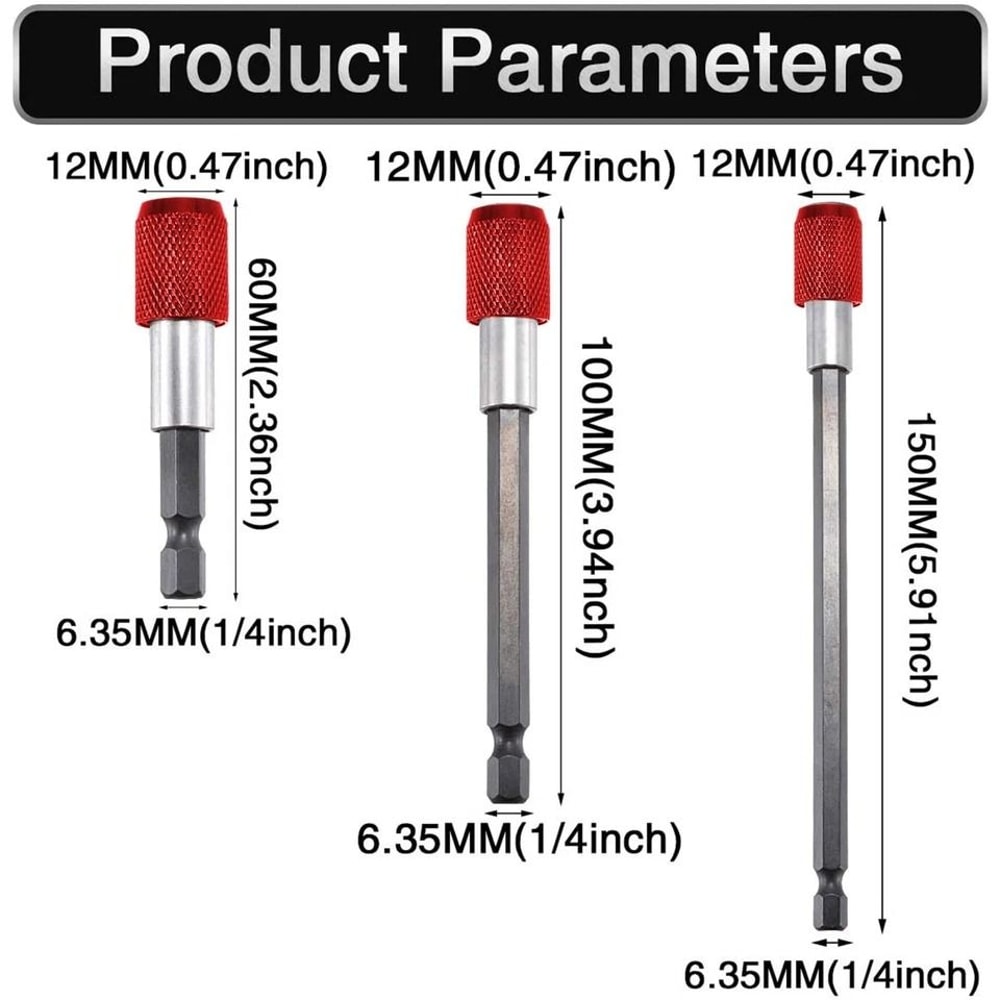 Hex Shank Drill Bit Holder With Magnetic Quick Release Extension For Screwdrivers And Drills 12