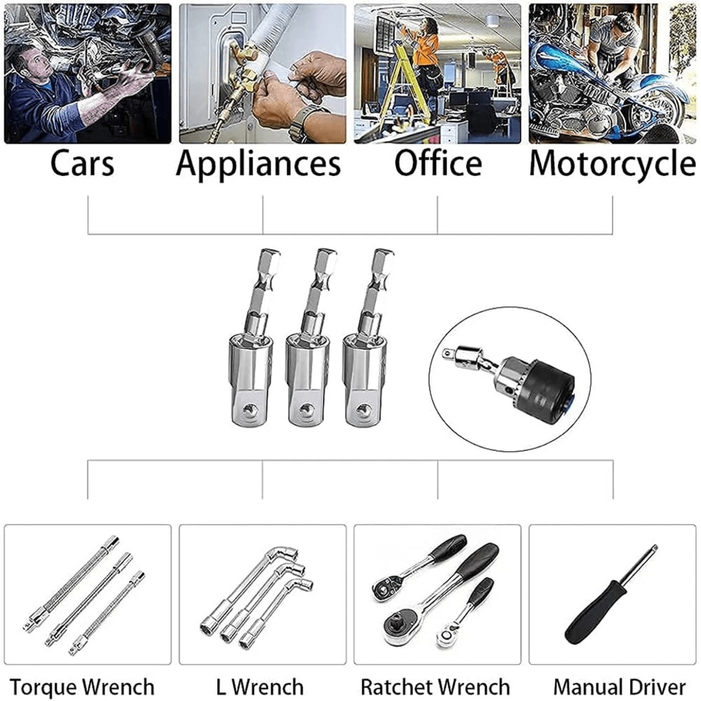 Socket Adapter Hex Shank Set Wrench Drive Ratchet Extension Premium Hexagonal Drill Bit For HighSpe 7