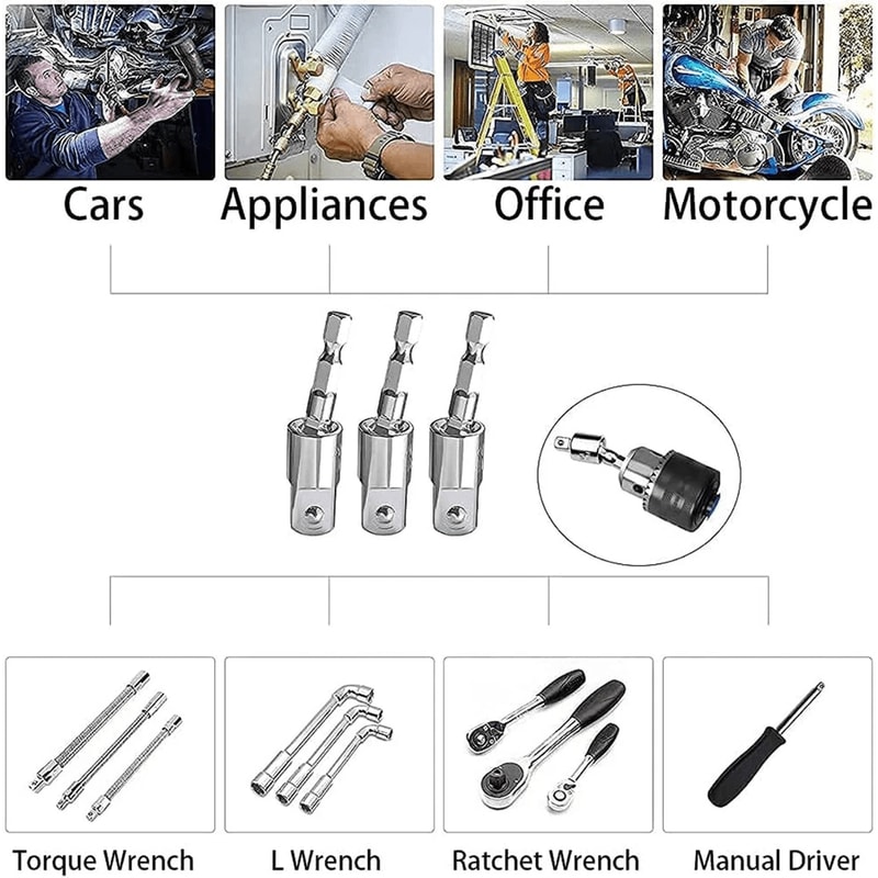 Socket Adapter Hex Shank Set Wrench Drive Ratchet Extension Premium Hexagonal Drill Bit For HighSpe 7