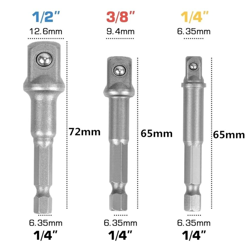 Hex Shank Socket Adapter Set Power Extension Bar Drive Sockets For Cordless Drill Wrenches 1