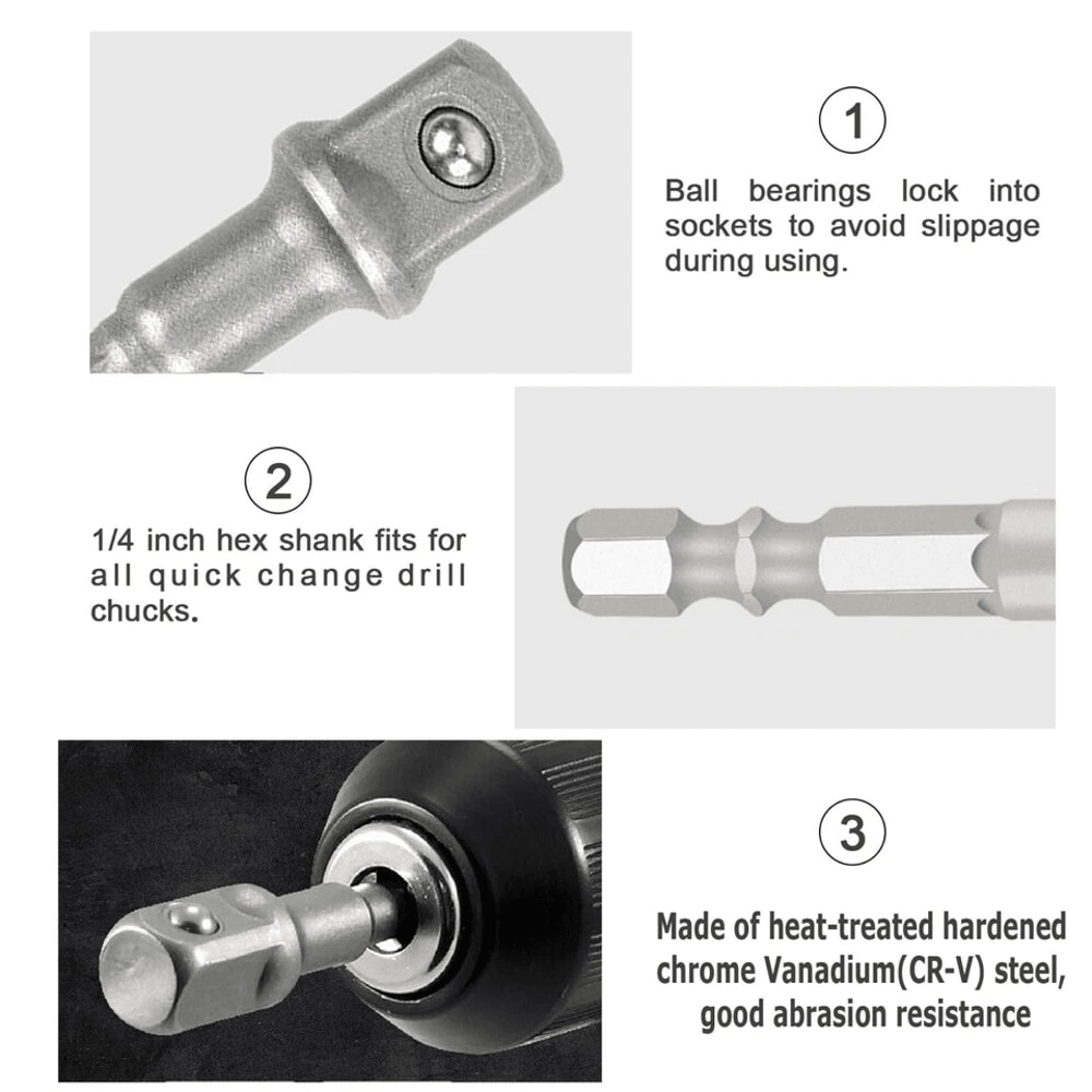 Hex Shank Socket Adapter Set Power Extension Bar Drive Sockets For Cordless Drill Wrenches 6
