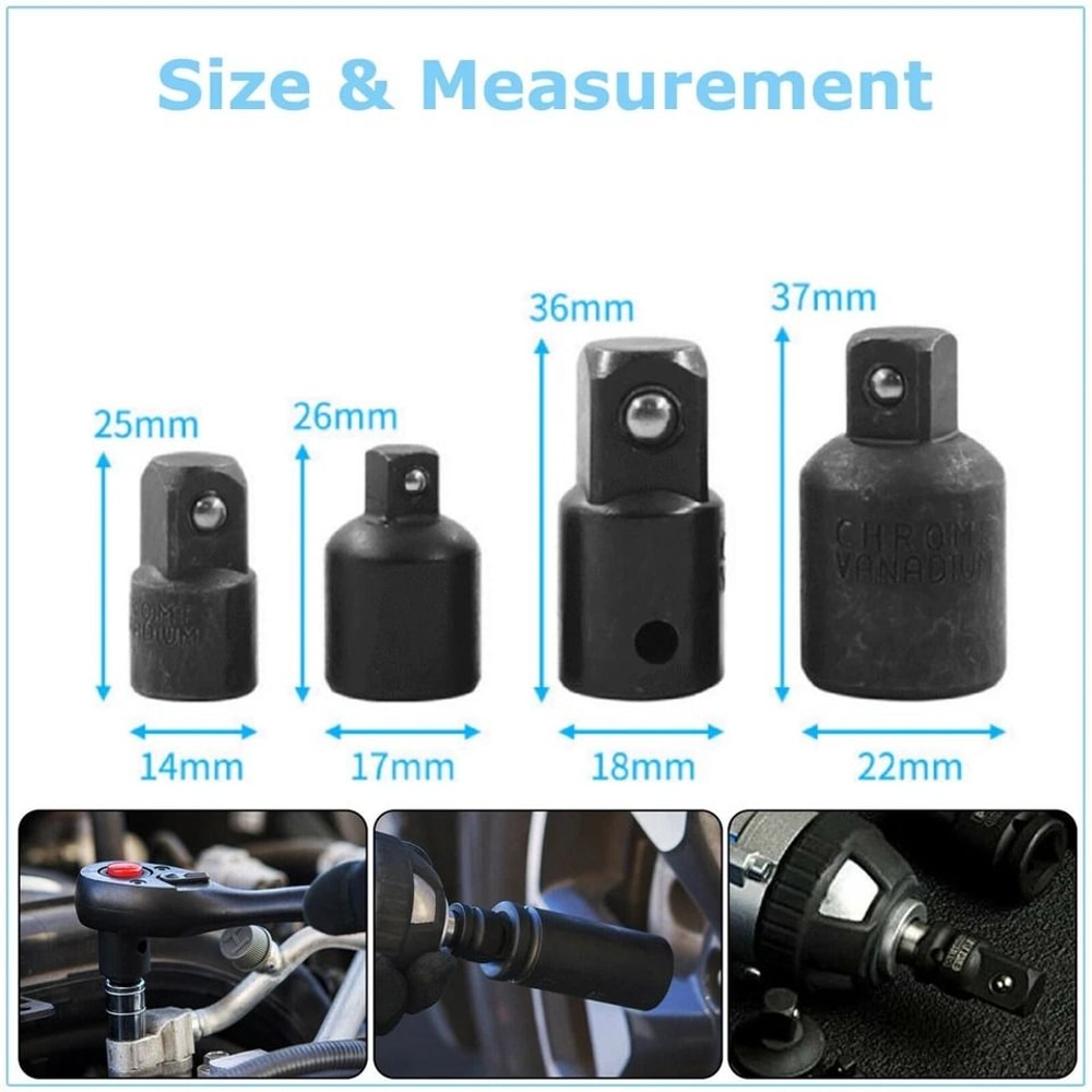 Drive Ratchet Socket Adapter Reducer Set Air Impact Tool Chrome Vanadium Steel 7