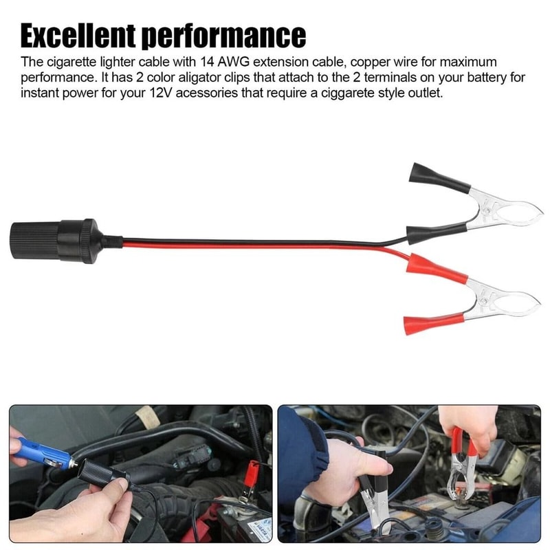 Cigarette Lighter Power Adapter Car Battery Alligator Clamp Clip DC Cable With Socket For Car Acces 3