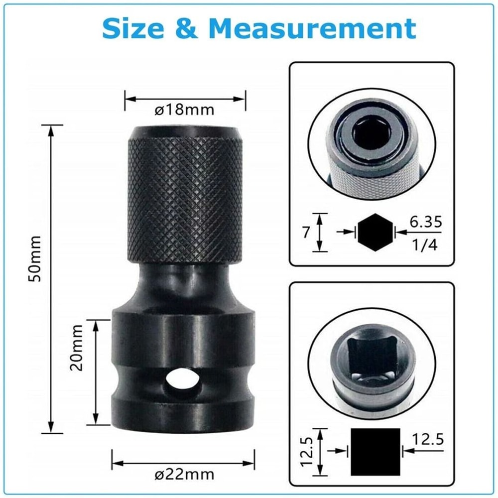 Hex Drive Socket Adapter Impact Wrench Drill Conversion Durable ChromiumVanadium Steel Chuck Tool K 5