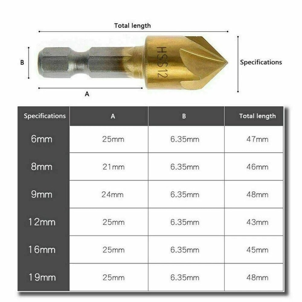 HSS Woodworking Countersink Drill Bit Hex Shank Flute Chamfer Cutter For Pilot Screw Holes 1