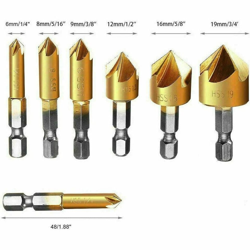 HSS Woodworking Countersink Drill Bit Hex Shank Flute Chamfer Cutter For Pilot Screw Holes 4