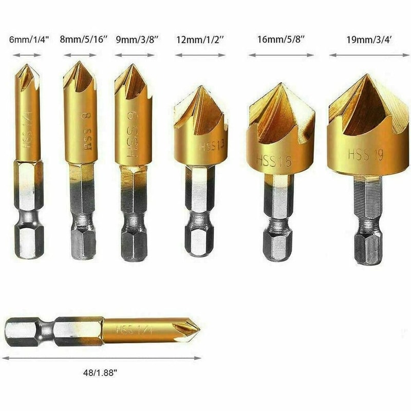HSS Woodworking Countersink Drill Bit Hex Shank Flute Chamfer Cutter For Pilot Screw Holes 4