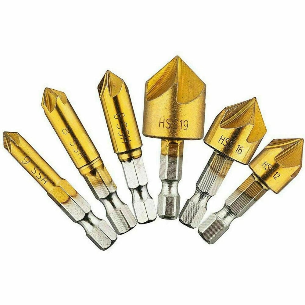 HSS Woodworking Countersink Drill Bit Hex Shank Flute Chamfer Cutter For Pilot Screw Holes 6