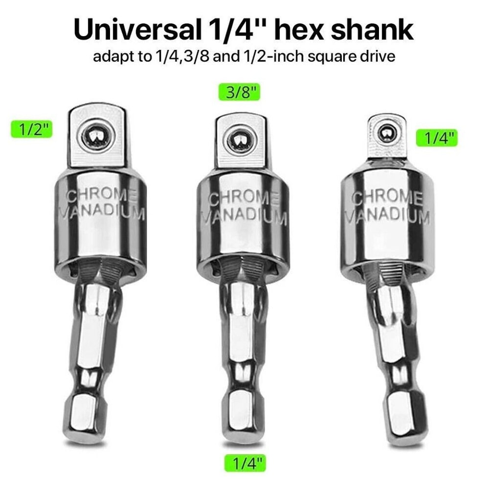 Hex Shank To Impact Driver Drill Universal Socket Adapter Set CRV Steel Power Drill Conversion Tool 3
