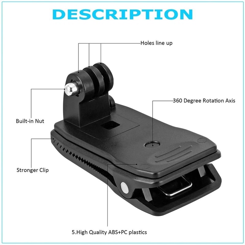 GoPro Hero Rotary Clip Backpack Mount Fast Clamp Adjustable Camera Holder For Outdoor Adventures 2