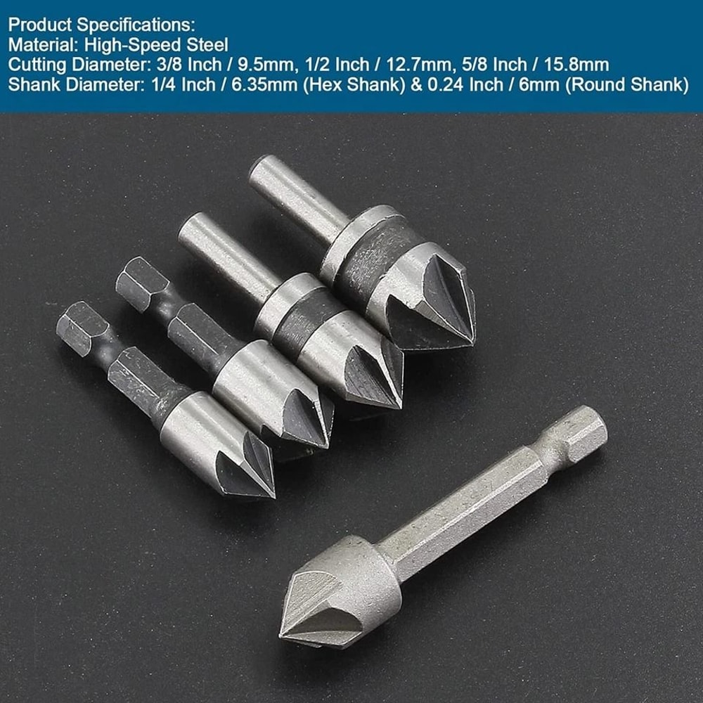 Deburring Drill Bit Set Chamfer Countersink Crosshole Cutting HighSpeed Metal Tool Kit For DIY Proj